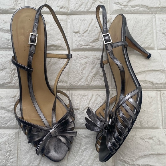 Kate Spade Silver Strappy Heels Metallic Sandals Size 9.5 Slingback Party Dance - Picture 9 of 9